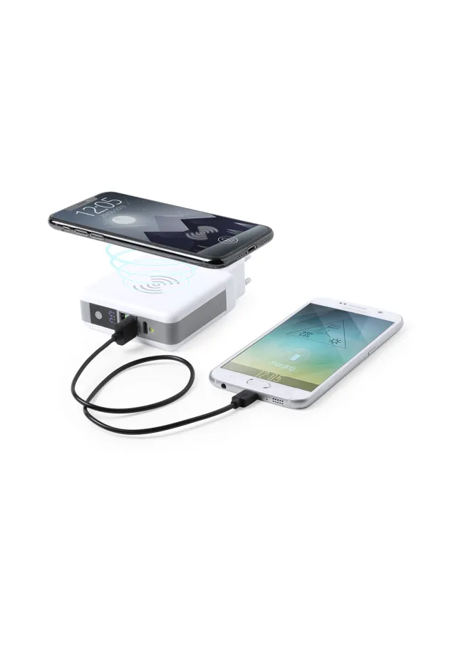 Adaptador Viaje Multifunción Teimpor Inalámbrico. 6700 mAh. 2 Salidas USB 2400 mA y 1 Salida Tipo C 2400 mA. Entrada Tipo C. USA, Europa, Asia, Reino Unido, Australia