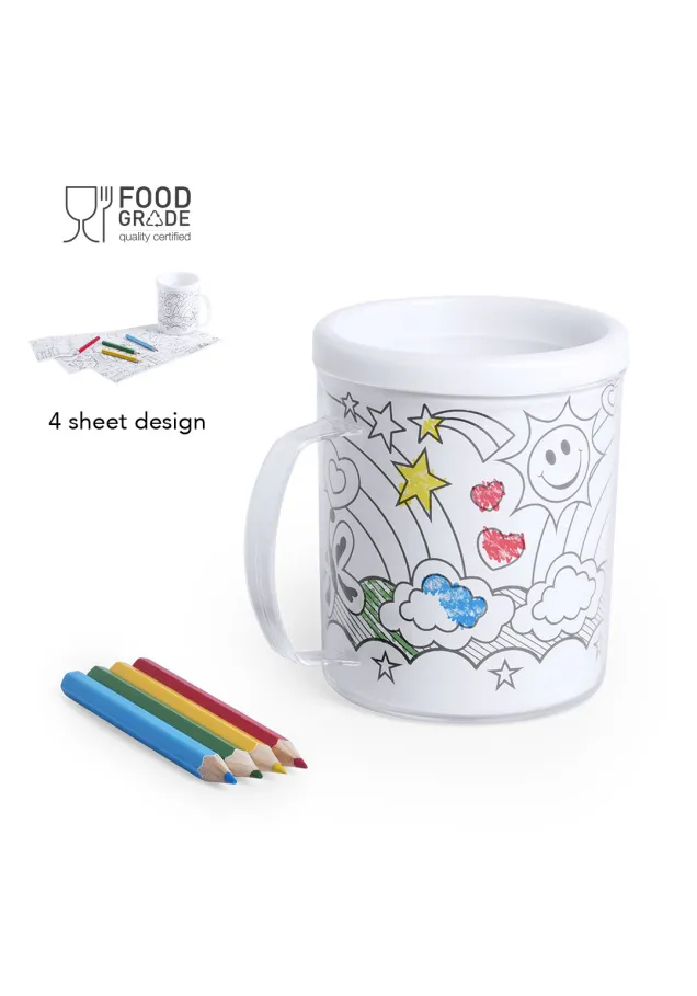 Taza Fesient 320 ml. Presentación Individual. 4 Lápices y 4 Láminas Incluidas