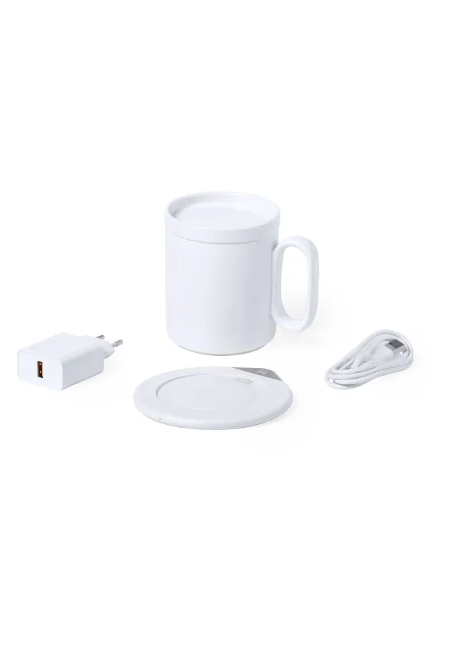 Calentador Tazas Cargador Kalan 350 ml. Inalámbrico. Carga Rápida 10W. Conexión USB. Cable Incluido