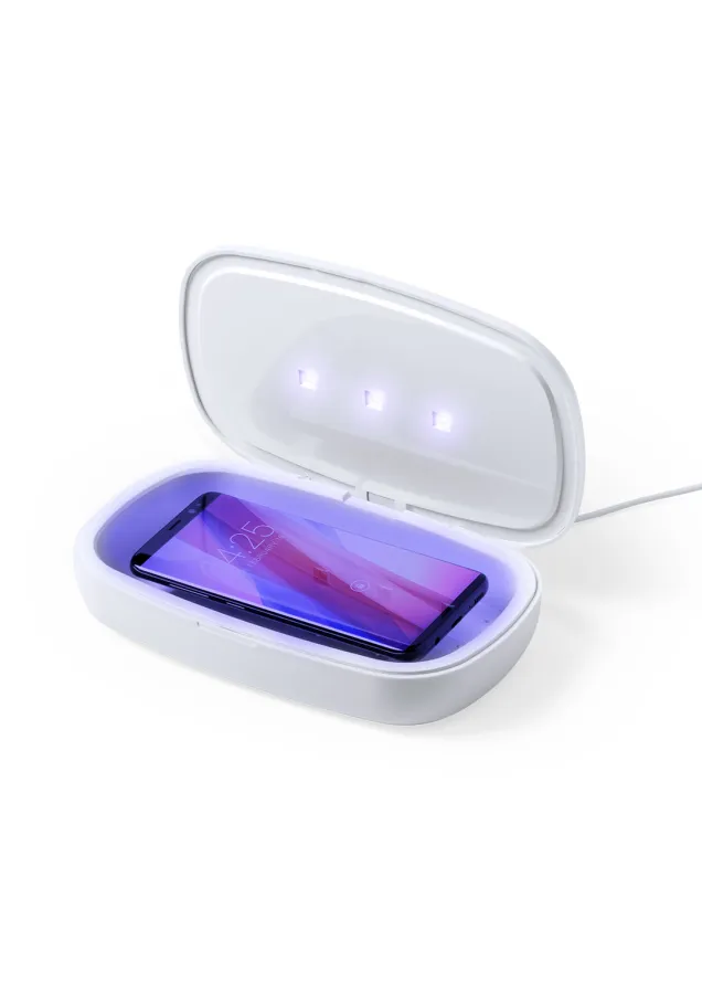 Caja Esterilizadora UV Cargador Halby Inalámbrico. Luz Ultravioleta. Conexión USB. Cable Incluido