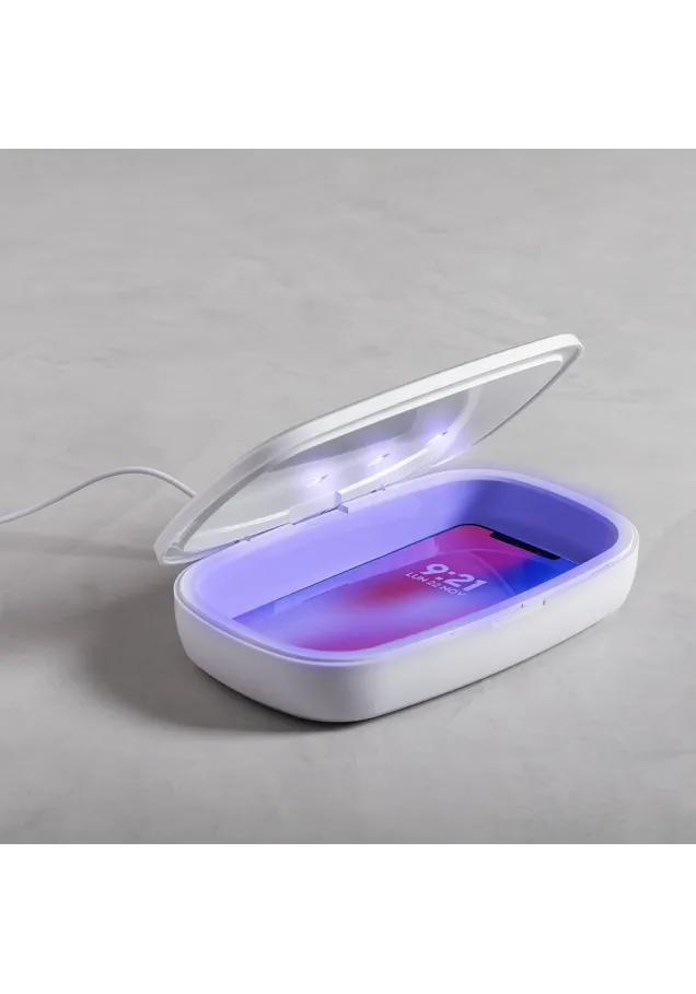 Caja Esterilizadora UV Cargador Halby Inalámbrico. Luz Ultravioleta. Conexión USB. Cable Incluido