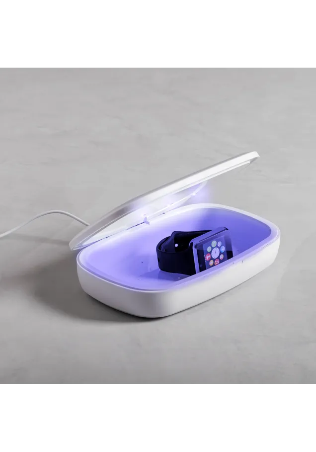 Caja Esterilizadora UV Cargador Halby Inalámbrico. Luz Ultravioleta. Conexión USB. Cable Incluido