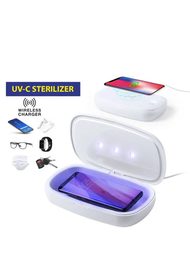 Caja Esterilizadora UV Cargador Halby Inalámbrico. Luz Ultravioleta. Conexión USB. Cable Incluido