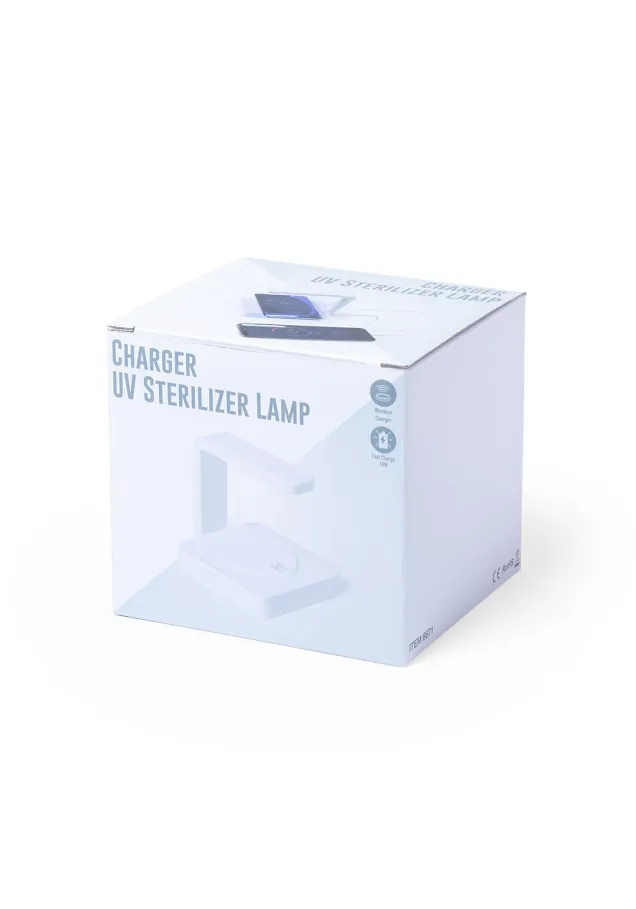 Lámpara Esterilizadora UV Cargador Blay Inalámbrico. Salida USB. 1000 mA. Carga Rápida 10W. Luz Ultravioleta. Conexión USB. Cable Incluido