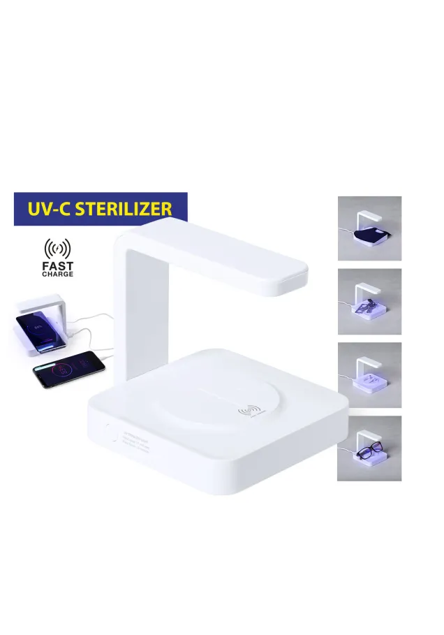 Lámpara Esterilizadora UV Cargador Blay Inalámbrico. Salida USB. 1000 mA. Carga Rápida 10W. Luz Ultravioleta. Conexión USB. Cable Incluido