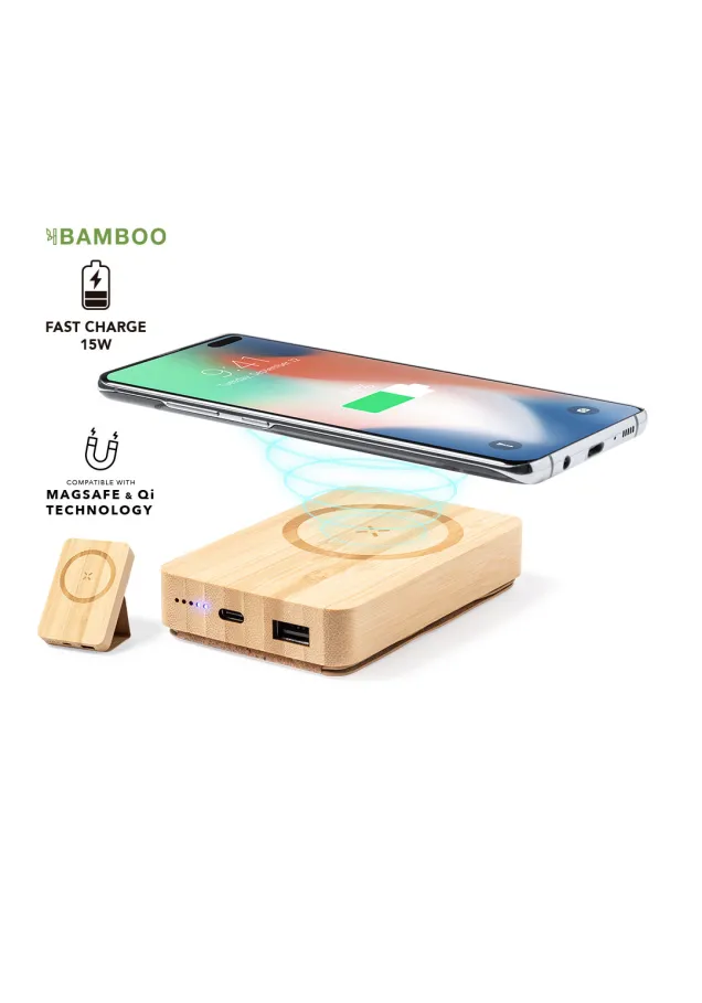 Power Bank Dobson Inalámbrico 15W. Magnético. 5000 mAh. Entrada Tipo C. 1 Salida USB y 1 Tipo C