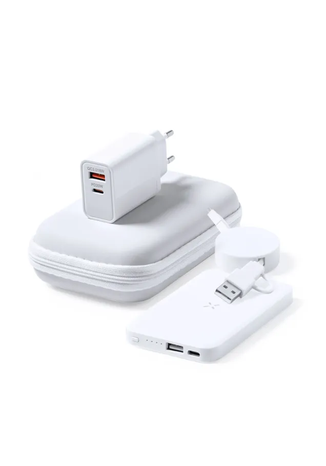 Set Power Bank Cody Cable Cargador Apto para transferir datos, Cable Extensible, Conexión Micro USB, Tipo C y Lightning 9V DC 2.1A