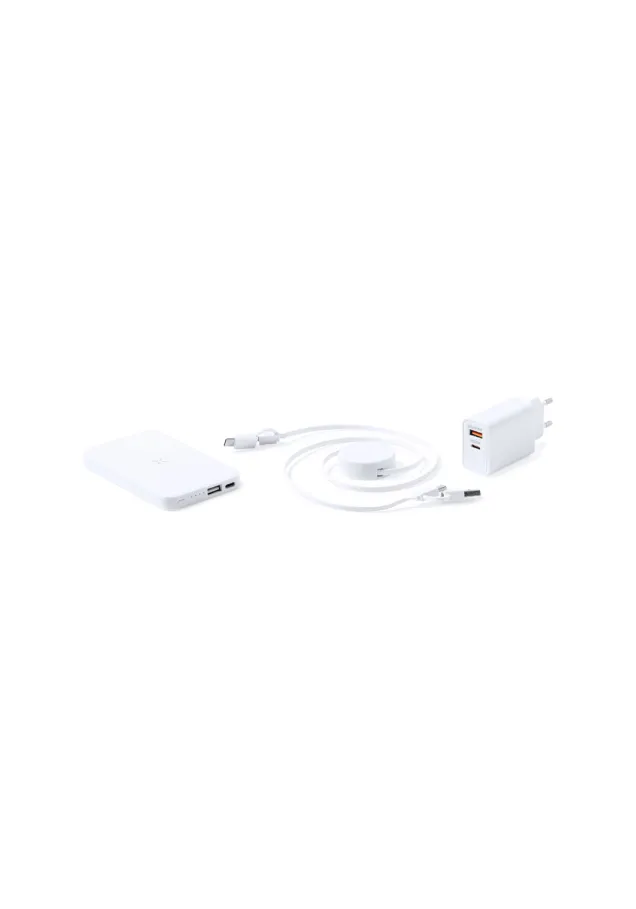 Set Power Bank Cody Cable Cargador Apto para transferir datos, Cable Extensible, Conexión Micro USB, Tipo C y Lightning 9V DC 2.1A