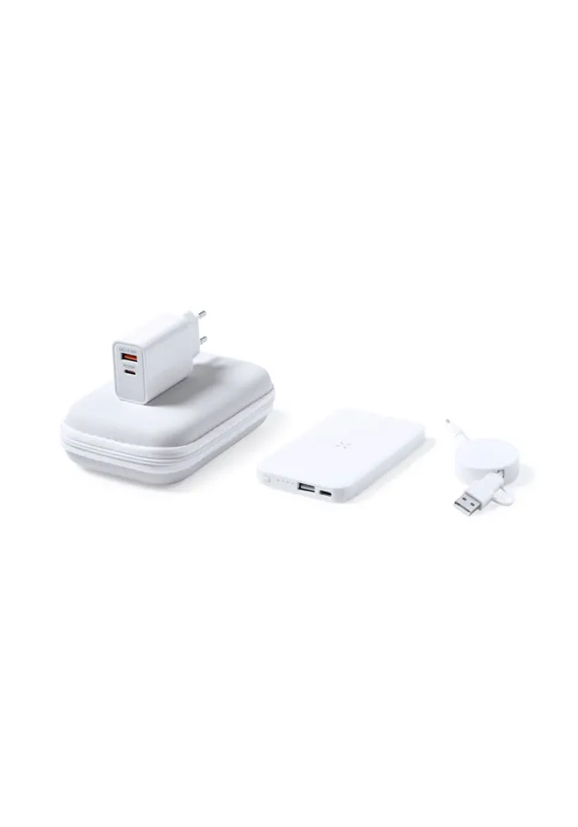 Set Power Bank Cody Cable Cargador Apto para transferir datos, Cable Extensible, Conexión Micro USB, Tipo C y Lightning 9V DC 2.1A
