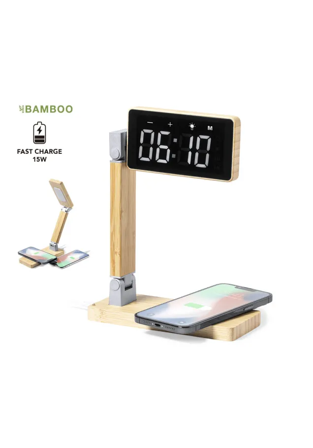 Reloj Multifunción Edres 16 Ledes. 3 Posiciones de Luz. Intensidad de Luz Regulable. Conexión USB. Inalámbrico 15W. Salida USB. Plegable
